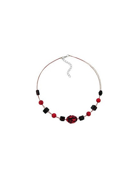 necklace red and black beads on coated flexible wire