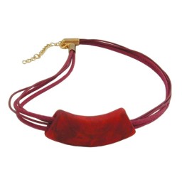 necklace tube flat curved dark red 50cm