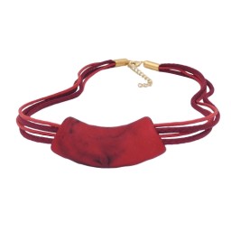 necklace tube flat curved red-black 50cm