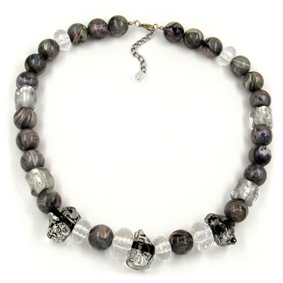 necklace beads transparent-grey 55cm