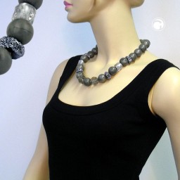 necklace grey & silver beads 55cm