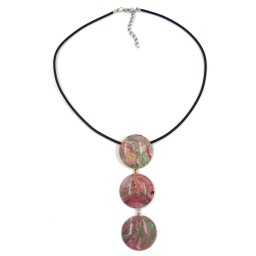 necklace 3 disques red-green-white 45cm