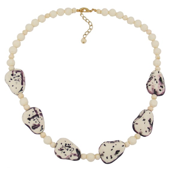 necklace fantasy beads ivory-purple 53cm