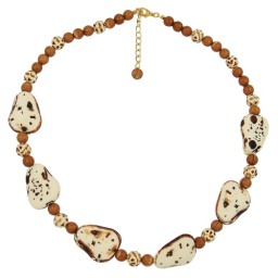 necklace fantasy beads ivory-brown 53cm