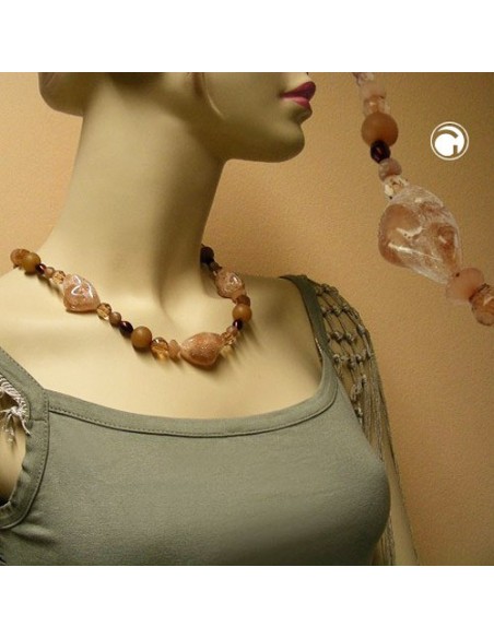 necklace crash-nugget-beads brown 55cm