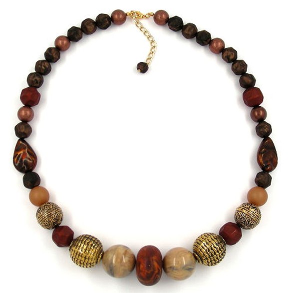 necklace beads brown-brass 55cm