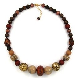 necklace beads brown-brass 55cm