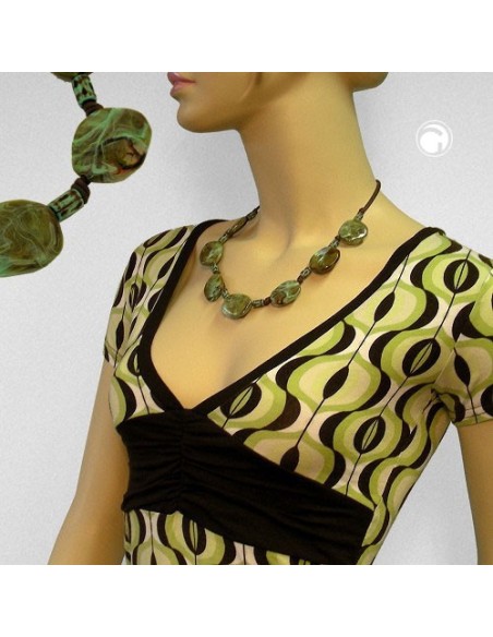 necklace fantasy beads olive-green 50cm