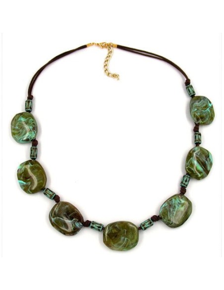 necklace fantasy beads olive-green 50cm
