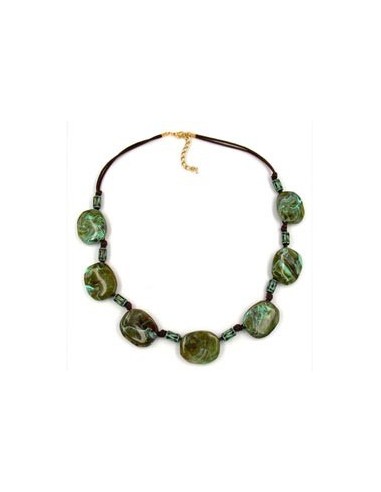 necklace fantasy beads olive-green 50cm