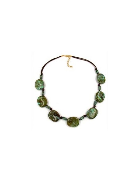 necklace fantasy beads olive-green 50cm