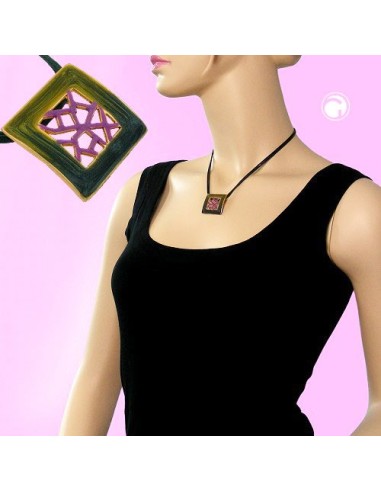 necklace square green-purple 42cm