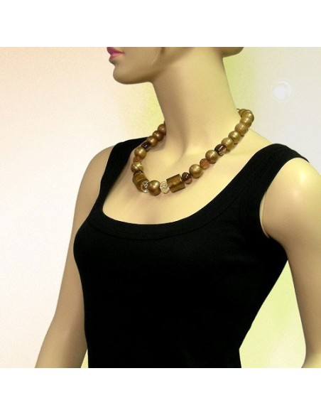 necklace beads gold-brown 55cm