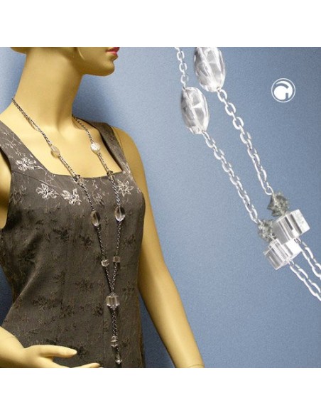 necklace beads & cubes transparent 95cm