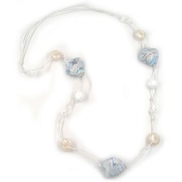 necklace 3 beads white-blue-turquoise 100cm