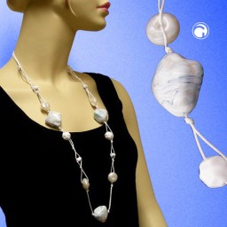 necklace 3 beads white-blue-turquoise 100cm