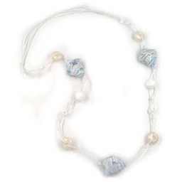 necklace 3 beads white-blue-turquoise 100cm