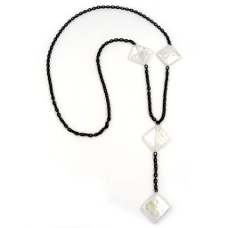 necklace square beads wax-white 90cm