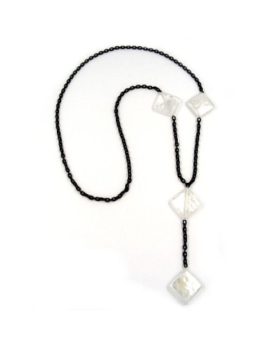 necklace square beads wax-white 90cm