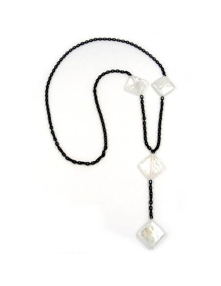 necklace square beads wax-white 90cm