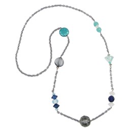 necklace faceted beads grey-green 90cm