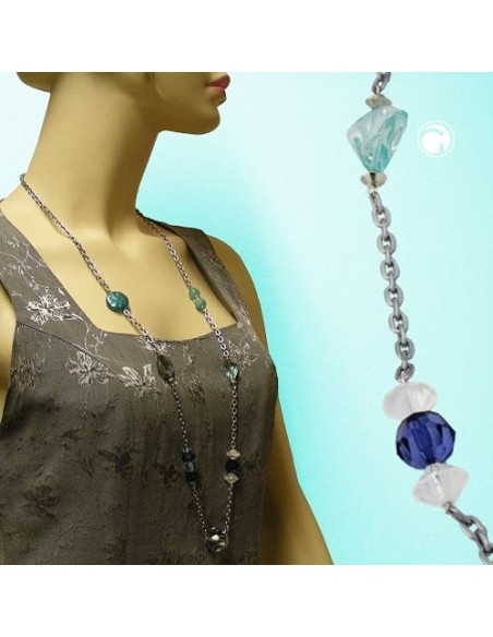 necklace faceted beads grey-green 90cm