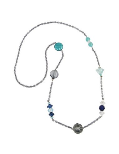 necklace faceted beads grey-green 90cm