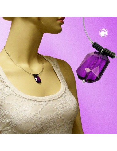 necklace square purple faceted pendant