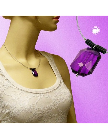 necklace square purple faceted pendant