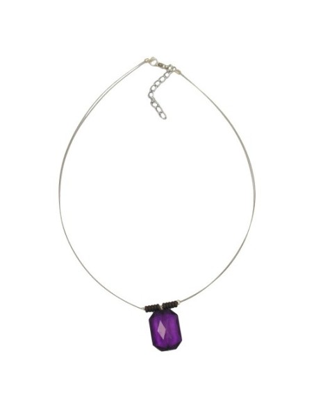necklace square purple faceted pendant
