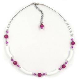 necklace tube beads white and purple coloured