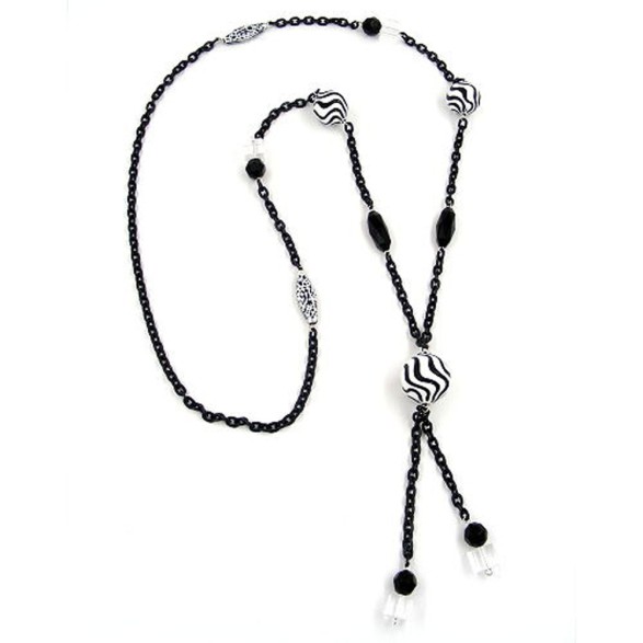 necklace beads black & white 90cm