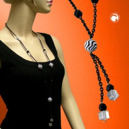 necklace beads black & white 90cm