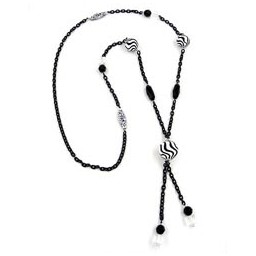 necklace beads black & white 90cm