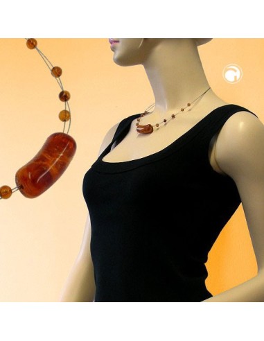 necklace tubes and beads brown 45cm