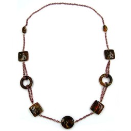 necklace rings and cubes brown 90cm