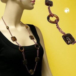 necklace rings and cubes brown 90cm