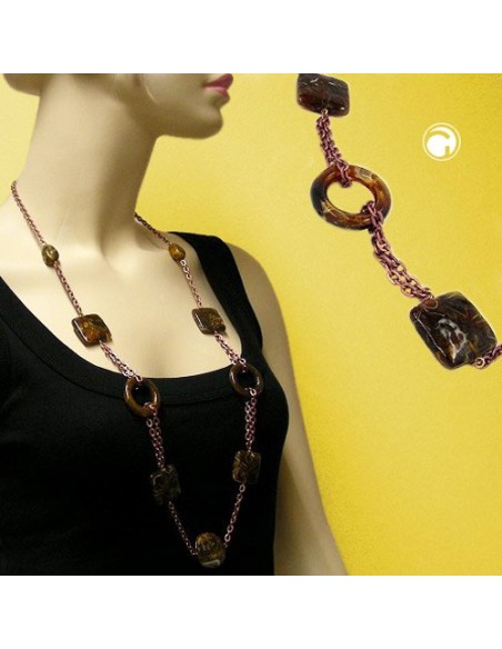necklace rings and cubes brown 90cm