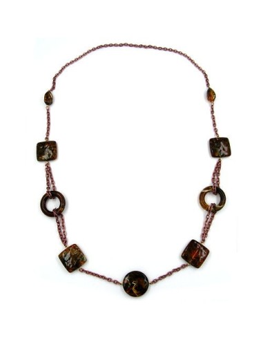 necklace rings and cubes brown 90cm