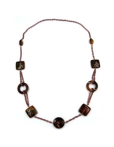necklace rings and cubes brown 90cm