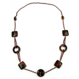 necklace rings and cubes brown 90cm