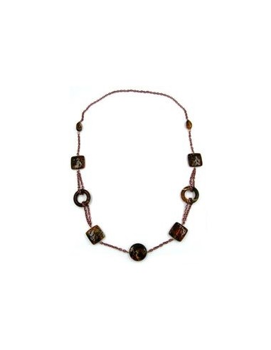 necklace rings and cubes brown 90cm