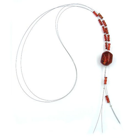 necklace tubes brown red marbled