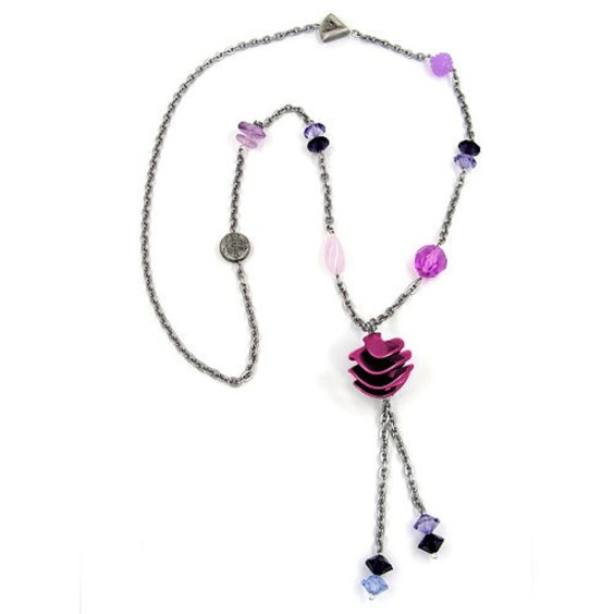 necklace spiral purple chain silver 95cm