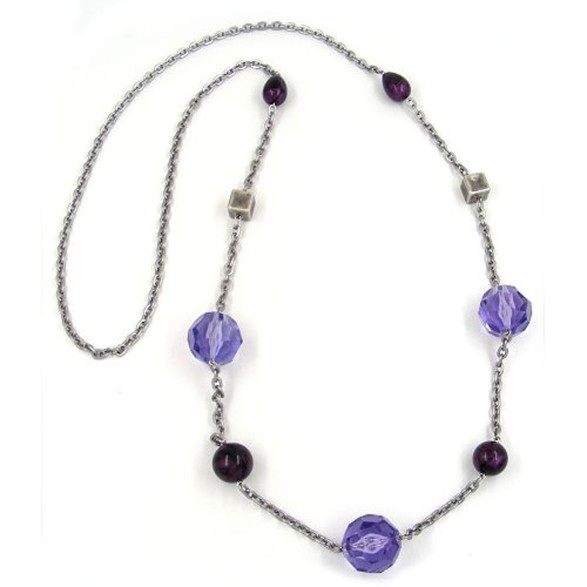 necklace faceted beads purple 100cm