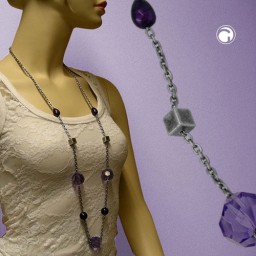 necklace faceted beads purple 100cm