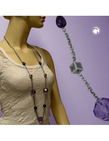 necklace faceted beads purple 100cm