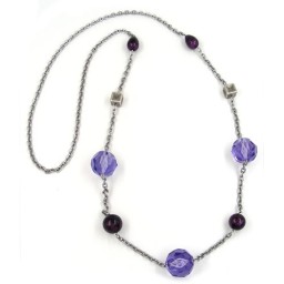 necklace faceted beads purple 100cm