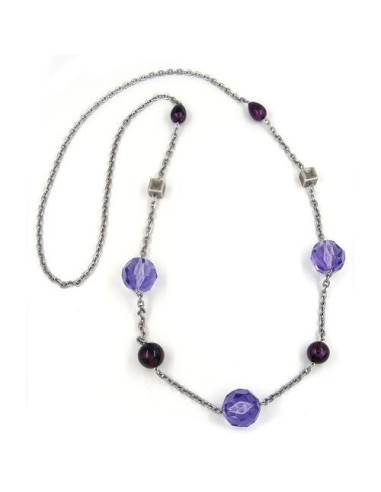 necklace faceted beads purple 100cm