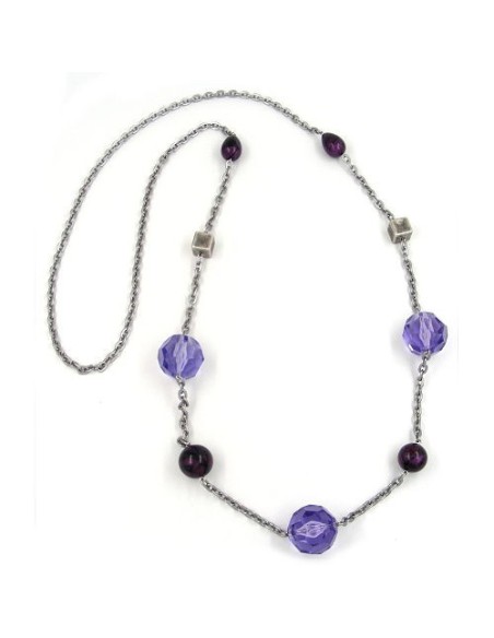 necklace faceted beads purple 100cm
